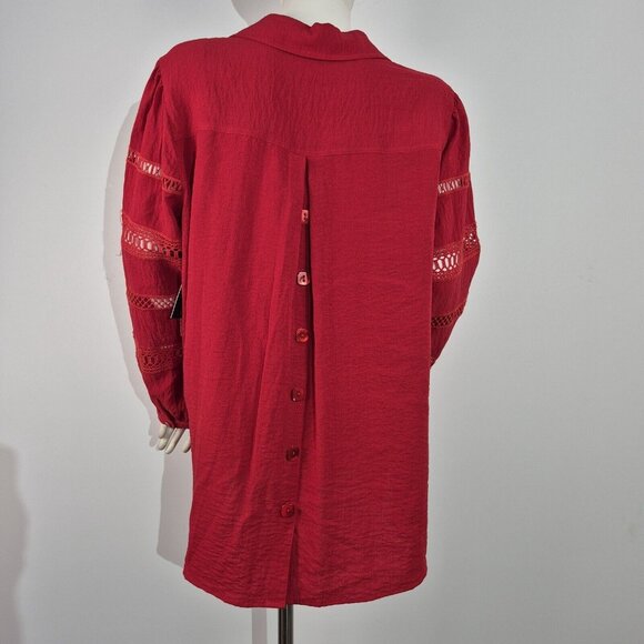 John Mark Tunic Top Women's  Size XL Cabana Wine Lace  Relaxed Fit Red (53) - Picture 3 of 14